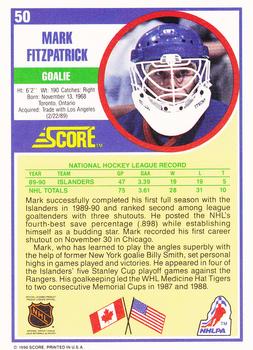 1990-91 Score Hottest and Rising Stars #50 Mark Fitzpatrick Back