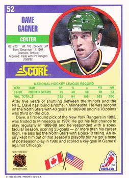 1990-91 Score Hottest and Rising Stars #52 Dave Gagner Back
