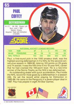 1990-91 Score Hottest and Rising Stars #65 Paul Coffey Back