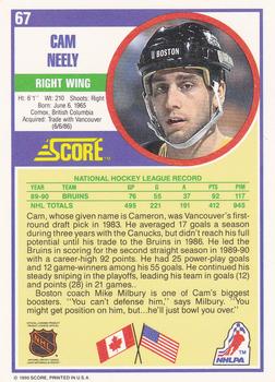 1990-91 Score Hottest and Rising Stars #67 Cam Neely Back