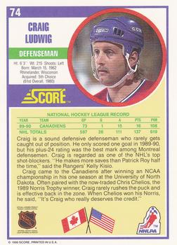 1990-91 Score Hottest and Rising Stars #74 Craig Ludwig Back