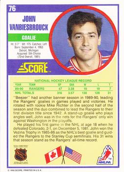 1990-91 Score Hottest and Rising Stars #76 John Vanbiesbrouck Back