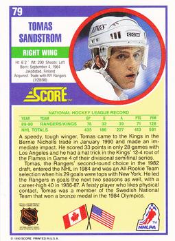 1990-91 Score Hottest and Rising Stars #79 Tomas Sandstrom Back
