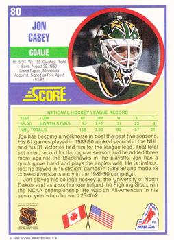 1990-91 Score Hottest and Rising Stars #80 Jon Casey Back