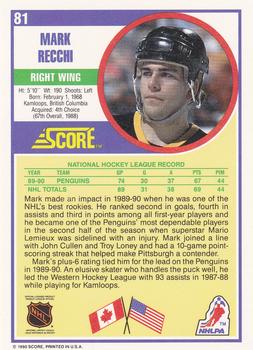 1990-91 Score Hottest and Rising Stars #81 Mark Recchi Back