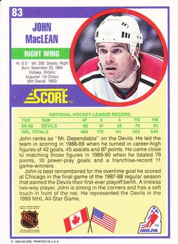 1990-91 Score Hottest and Rising Stars #83 John MacLean Back