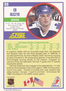 1990-91 Score Hottest and Rising Stars #89 Ed Olczyk Back