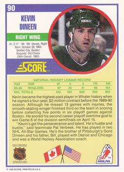 1990-91 Score Hottest and Rising Stars #90 Kevin Dineen Back