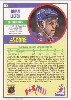 1990-91 Score Hottest and Rising Stars #93 Brian Leetch Back