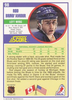 1990-91 Score Hottest and Rising Stars #98 Rod Brind'Amour Back