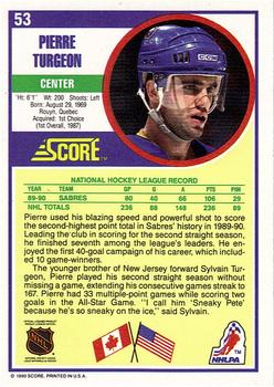 1990-91 Score Hottest and Rising Stars #53 Pierre Turgeon Back