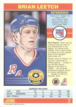 1990-91 Score Young Superstars #2 Brian Leetch Back