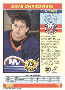 1990-91 Score Young Superstars #12 Dave Chyzowski Back