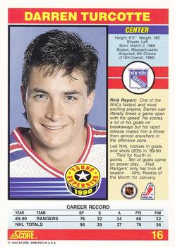 1990-91 Score Young Superstars #16 Darren Turcotte Back
