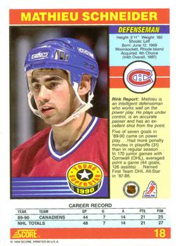 1990-91 Score Young Superstars #18 Mathieu Schneider Back