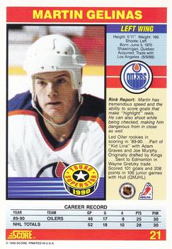 1990-91 Score Young Superstars #21 Martin Gelinas Back
