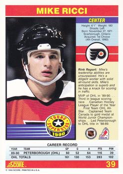 1990-91 Score Young Superstars #39 Mike Ricci Back