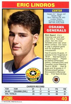 1990-91 Score Young Superstars #40 Eric Lindros Back