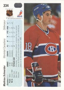 1990-91 Upper Deck French #334 Mathieu Schneider Back