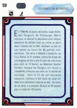 1990-91 Upper Deck French #59 Lemieux: 103 Points en 46 Parties Back