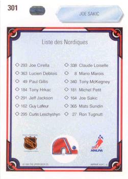 1990-91 Upper Deck French #301 Joe Sakic Back