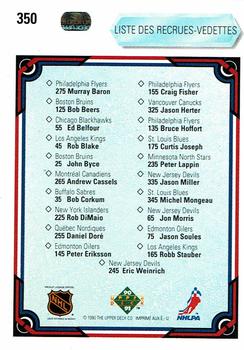 1990-91 Upper Deck French #350 Star Rookie Checklist Back