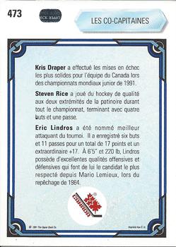 1990-91 Upper Deck French #473 Canada's Captains (Kris Draper / Steven Rice / Eric Lindros) Back