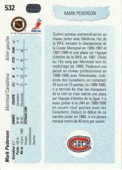 1990-91 Upper Deck French #532 Mark Pederson Back