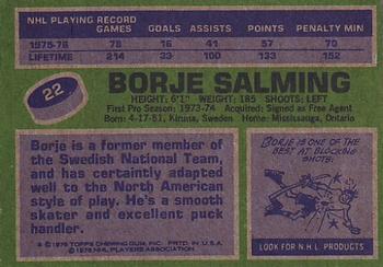 1976-77 Topps #22 Borje Salming Back