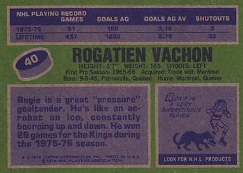 1976-77 Topps #40 Rogatien Vachon Back