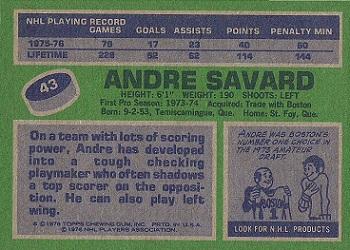 1976-77 Topps #43 Andre Savard Back