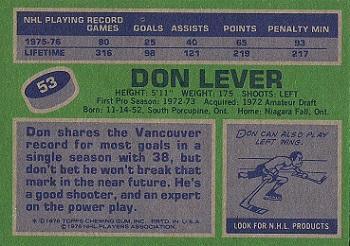 1976-77 Topps #53 Don Lever Back
