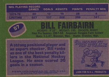 1976-77 Topps #57 Bill Fairbairn Back