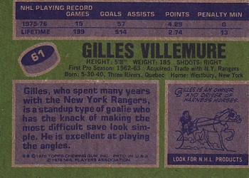 1976-77 Topps #61 Gilles Villemure Back