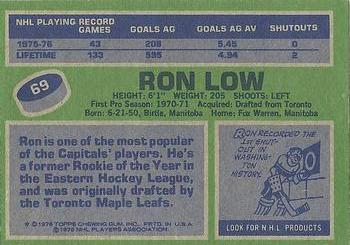 1976-77 Topps #69 Ron Low Back