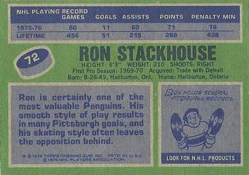 1976-77 Topps #72 Ron Stackhouse Back