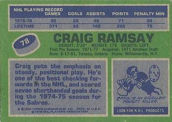 1976-77 Topps #78 Craig Ramsay Back
