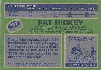 1976-77 Topps #107 Pat Hickey Back