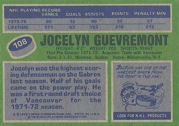 1976-77 Topps #108 Jocelyn Guevremont Back