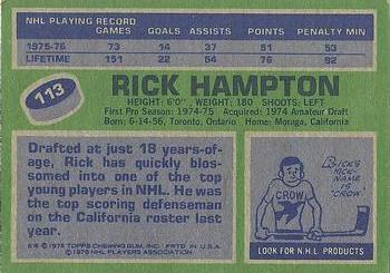 1976-77 Topps #113 Rick Hampton Back