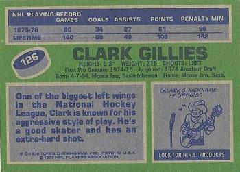 1976-77 Topps #126 Clark Gillies Back