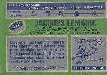 1976-77 Topps #129 Jacques Lemaire Back