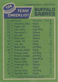 1976-77 Topps #134 Buffalo Sabres Back