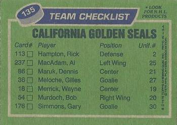 1976-77 Topps #135 California Golden Seals Back