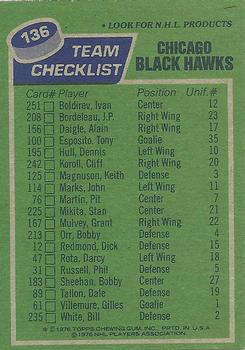 1976-77 Topps #136 Chicago Blackhawks Back