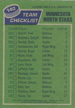 1976-77 Topps #140 Minnesota North Stars Back