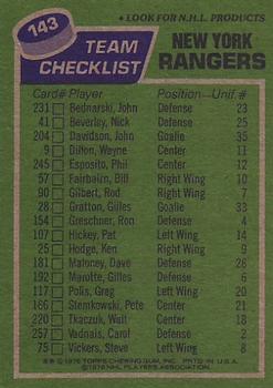 1976-77 Topps #143 New York Rangers Back
