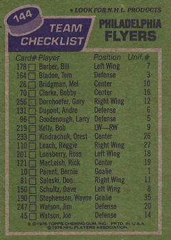 1976-77 Topps #144 Philadelphia Flyers Back