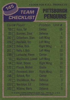 1976-77 Topps #145 Pittsburgh Penguins Back