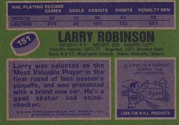 1976-77 Topps #151 Larry Robinson Back